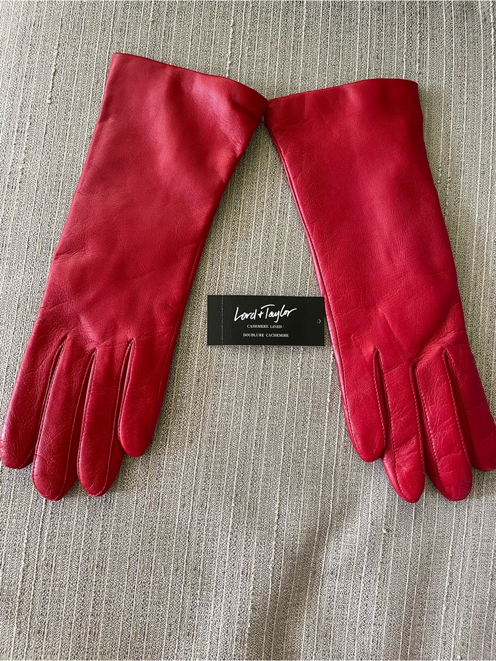 Lord & Taylor Red Leather Long Gloves